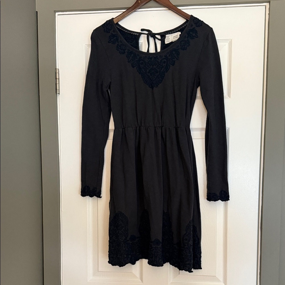 Anthropologie Black Dress with Navy Lace Accents